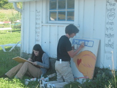 Flying pig and Maggie being painted