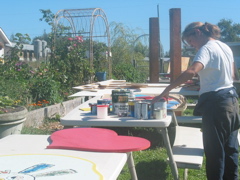 Artist handling paints